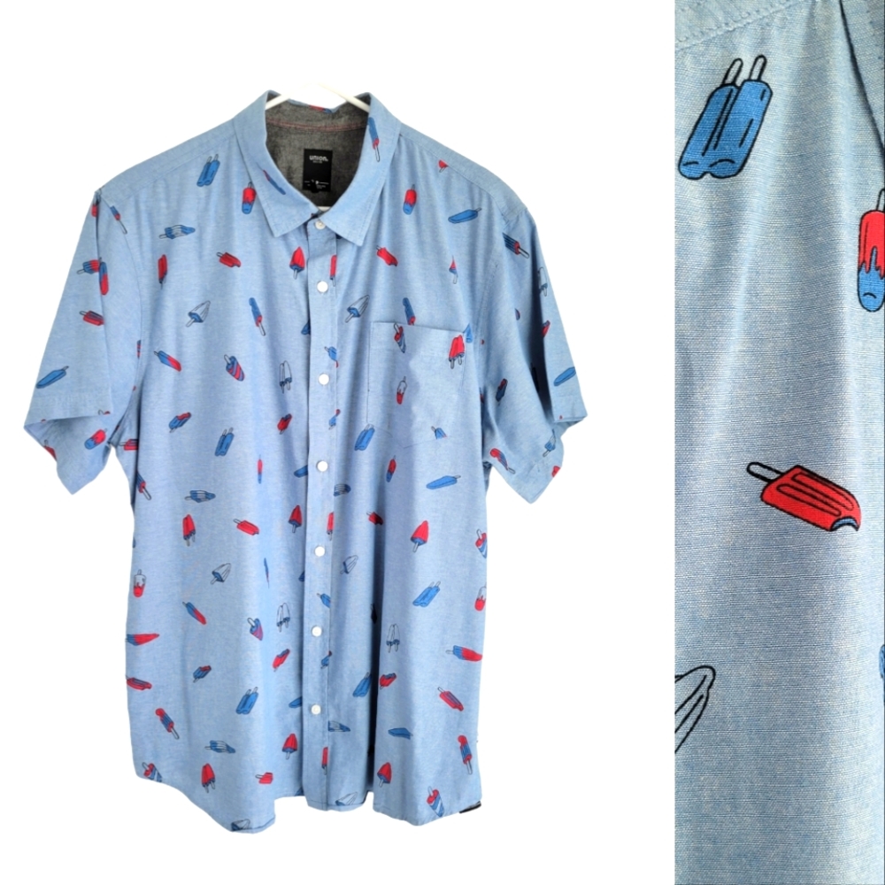 Popsicle Print Short Sleeve Button-Up Camp Shirt
